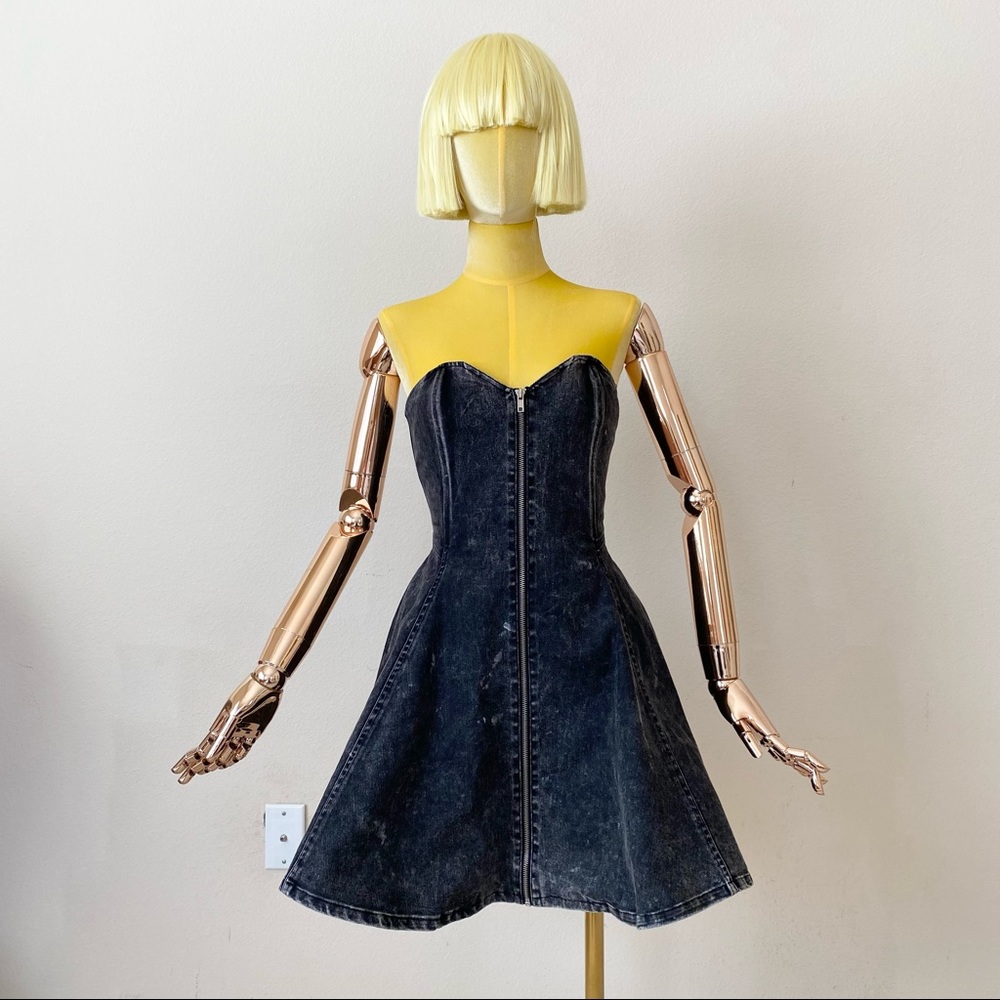 Betsy Johnson Black 80s Fit & Flare Denim Dress 4 - Picture 6 of 6